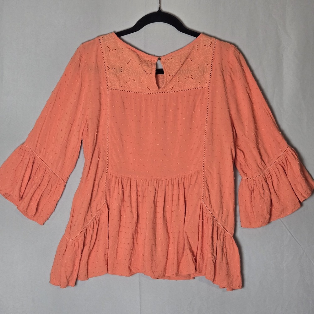 Sundance Boho Blouse Susannah Size Medium Orange Ruffle Swiss Dot Eyelet Flowy - Picture 3 of 5
